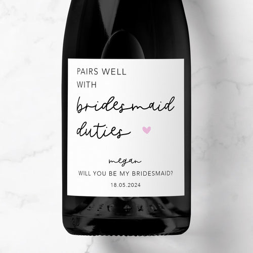 Pairs Well With Bridesmaid Duties Prosecco Label