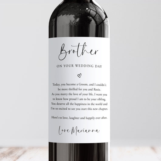 To My Brother On Your Wedding Day Wine Label