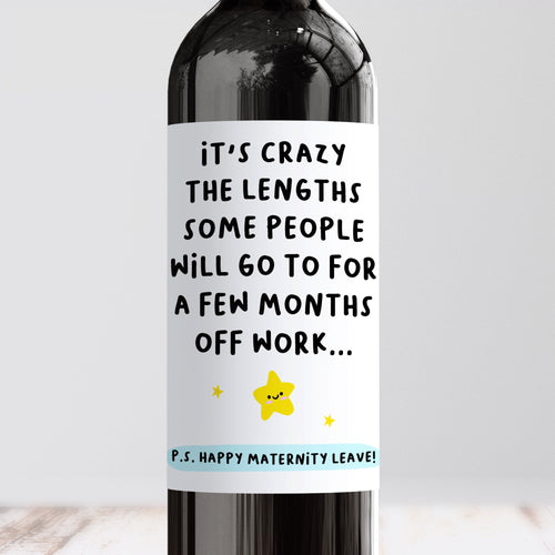 Maternity Leave Blue Wine Label