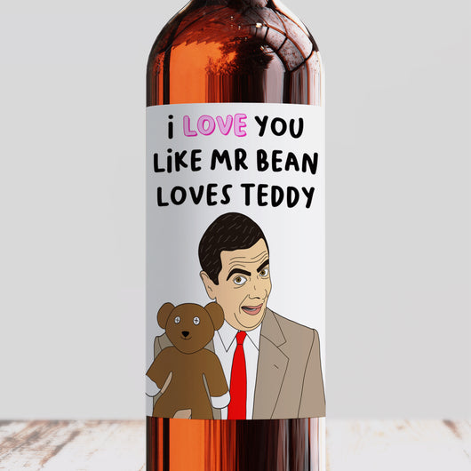 Mr Bean Loves Teddy Wine Label