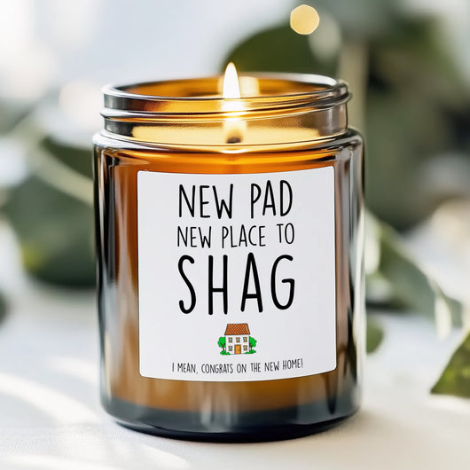 New Pad New Place To Shag Candle Label