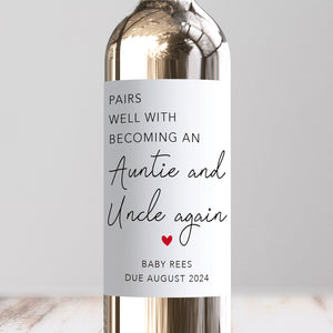 Pairs Well With Becoming An Auntie And Uncle Again Wine Label