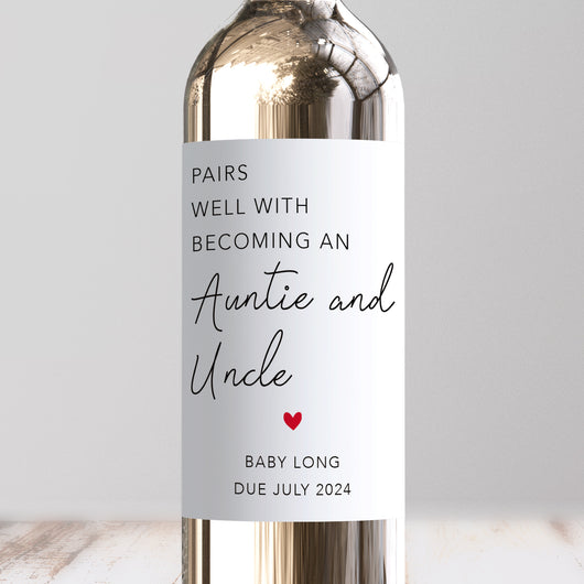 Pairs Well With Becoming An Auntie And Uncle Wine Label