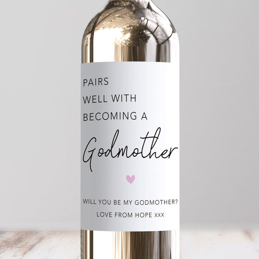 Pairs Well With Becoming A Godmother Wine Label