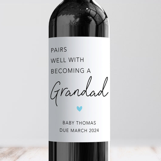 Pairs Well With Becoming A Grandad Wine Label