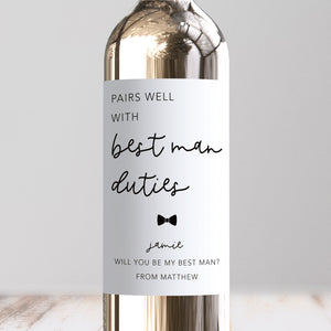 Pairs Well With Best Man Duties Wine Label