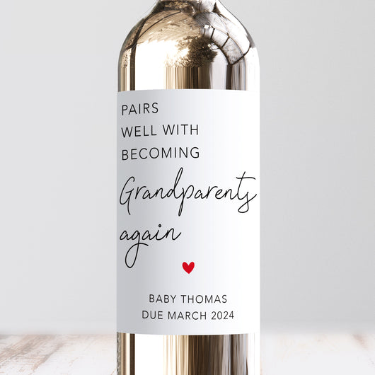 Pairs Well With Becoming Grandparents Again Wine Label