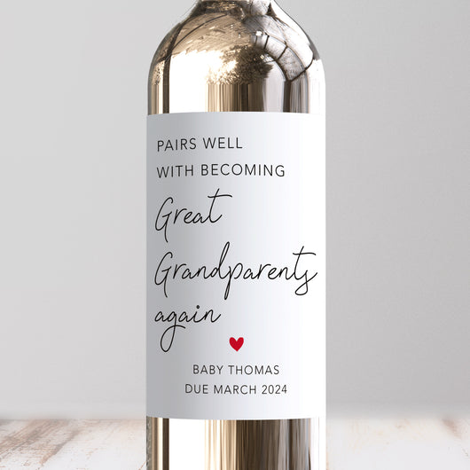 Pairs Well With Becoming Great Grandparents Again Wine Label