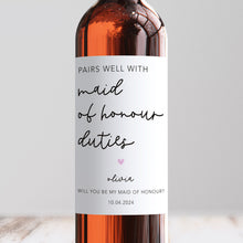 Load image into Gallery viewer, Pairs Well With Maid Of Honour Duties Wine Label