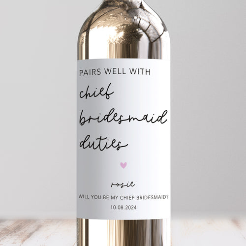 Pairs Well With Chief Bridesmaid Duties Wine Label