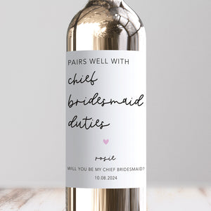 Pairs Well With Chief Bridesmaid Duties Wine Label