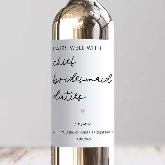 Pairs Well With Chief Bridesmaid Duties Wine Label