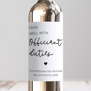 Pairs Well With Officiant Duties Wine Label