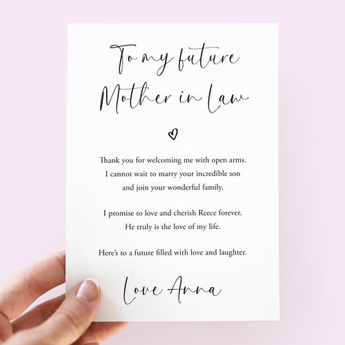 To My Mother In Law On My Wedding Day Card