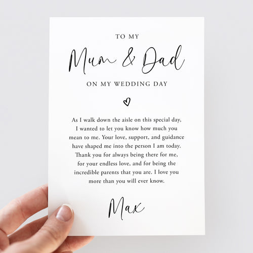 To My Mum & Dad On My Wedding Day Card