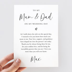 To My Mum & Dad On My Wedding Day Card