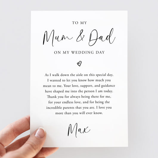To My Mum & Dad On My Wedding Day Card