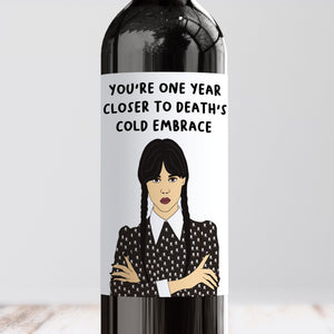 Wednesday Addams Birthday Wine Label
