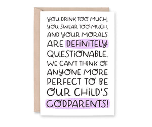 Drink Too Much Godparents Card