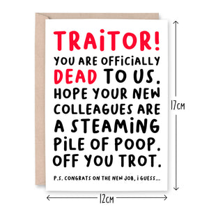 You're Dead To Us Traitor Leaving Card